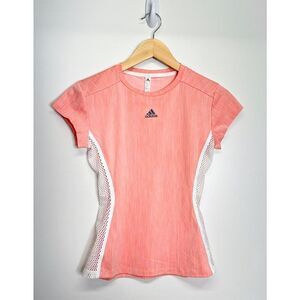 Adidas Shirt Womens Athletic Cap Sleeve XS Pink/White‎ Mesh Detail